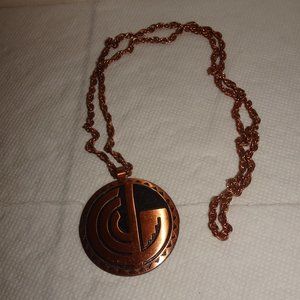 Vtg. Solid Copper By Bell Cactus Motif Necklace